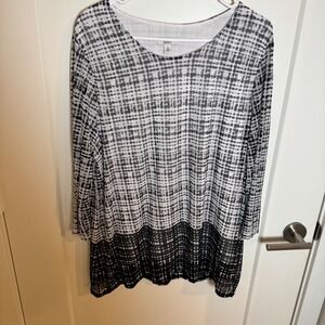 Barrow‎ Women's Sheer Overlay Tunic Top Black White Plaid Print XL